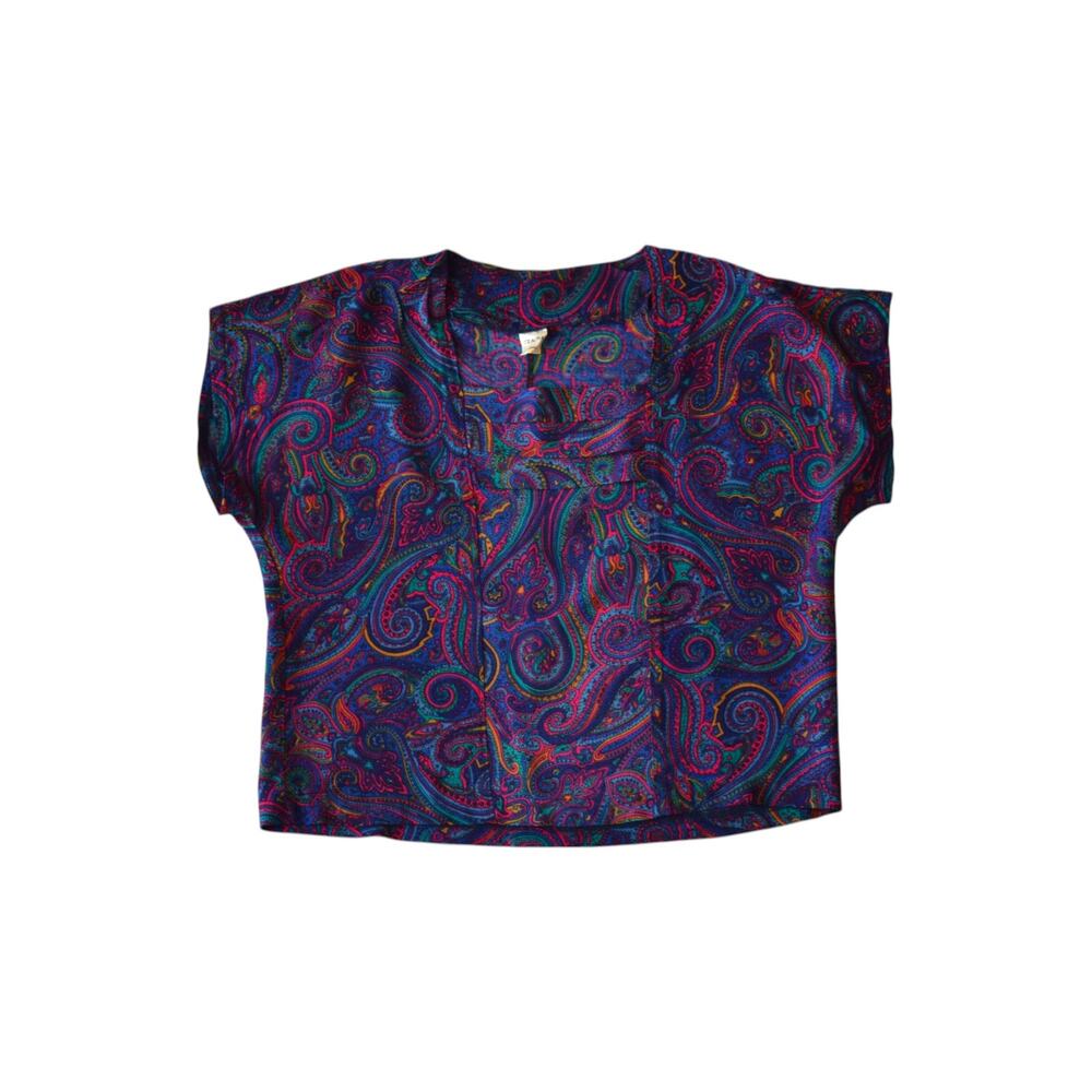 Vintage 90s Paisley Rayon Crop Top Made in USA Boho Festival S